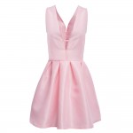 VESTLINDA Skater Dress Women Vestidos De Festa Summer Sleeveless Pleated Night Club Dress Sexy Pink V Neck Mini Party Dresses