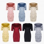 VESTLINDA Spring Casual Velvet Mini T-shirt Dress Women Half Sleeve O Neck Sexy Party Dresses Straight Velvet T Shirt Dress