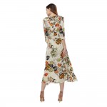 VESTLINDA Vintage Dress Allover Floral Print Elastic Waist Split Long Dress V Neck 3/4 Sleeve Robe Femme Women 2017 Summer Dress