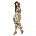 VESTLINDA Vintage Dress Allover Floral Print Elastic Waist Split Long Dress V Neck 3/4 Sleeve Robe Femme Women 2017 Summer Dress