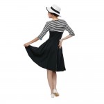 VESTLINDA Vintage Dress Black White Stripper Dress Women O Neck 3/4 Sleeve A Line Mid Calf Long Dress Vestido De Festa Plus Size