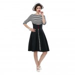 VESTLINDA Vintage Dress Black White Stripper Dress Women O Neck 3/4 Sleeve A Line Mid Calf Long Dress Vestido De Festa Plus Size