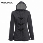 VESTLINDA Women Padded Winter Coat Outerwear Hooded Single Breast Padded Coat Feminino Long Sleeve Thick Cotton Wool Coats