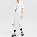 VING Dresses 2017 Summer Wommen Carp Ink Printed Pullover Natural Dress