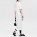 VING Dresses 2017 Summer Wommen Carp Ink Printed Pullover Natural Dress