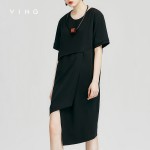 VING Dresses 2017 Summer Wommen Slim Asymmetrical Chiffon Dress