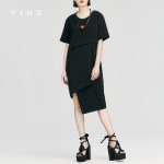 VING Dresses 2017 Summer Wommen Slim Asymmetrical Chiffon Dress