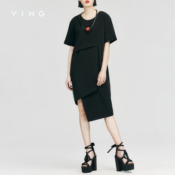 VING Dresses 2017 Summer Wommen Slim Asymmetrical Chiffon Dress