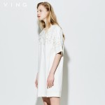 VING Funny Dresses 2017 Summer Wommen Short Sleeve Embroidery Pullover Individual Slim Dress