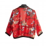 VING Women Flower Print Chiffon Loose Cardigan Jackets Femal Short V-Neck Casual Jackets Single Breasted