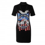 VITIANA Brand Women Spring Summer Black Gray Halter Sexy Dress Short Sleeve V-neck Print Casual Mini Clubwear Dresses