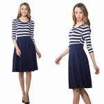 VITIANA Women Slimming Clothing Autumn Casual Striped Bodycon Dress Striped Patchwork O-Neck Office Dresses Vestidos de festa 