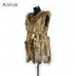 VR061 Genuine rabbit fur vest women's winter warm  real fur jacket  with raccoon fur collar plus size customized