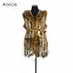 VR061 Genuine rabbit fur vest women's winter warm  real fur jacket  with raccoon fur collar plus size customized