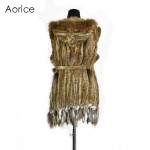 VR061 Genuine rabbit fur vest women's winter warm  real fur jacket  with raccoon fur collar plus size customized