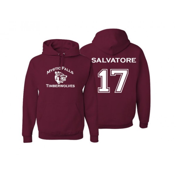 Vampire Diaries Mystic Falls Timberwolves Hoodie Salvatore 17 Maroon Men's Hoodies Long Sleeve sudaderas hombre Pullover 