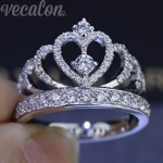 Vecalon 2016 Female Crown ring AAAAA Zircon Cz 925 Sterling Silver Engagement wedding Band ring for women