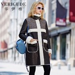 Veri Gude Women Faux Fur Coat Long Overcoat for Winter Faux Leather Patchwork High Quality