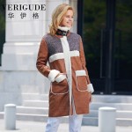 Veri Gude Women Faux Fur Coat Long Overcoat for Winter Faux Leather Patchwork High Quality