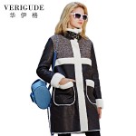 Veri Gude Women Faux Fur Coat Long Overcoat for Winter Faux Leather Patchwork High Quality