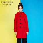 Veri Gude Women's Long Woolen Coat Hooded Winter Coat Horn Button Straight Style