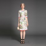 Vestido 2015 New Fashion Autumn Women Slim Dress Designer Runway Brand Jacquard Floral Print Casual Dress