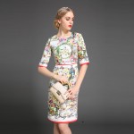 Vestido 2015 New Fashion Autumn Women Slim Dress Designer Runway Brand Jacquard Floral Print Casual Dress