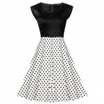 Vestido De Festa Vintage Women Skater Dress Floral Print Polka Dot Square Neck Sleeveless High Waist Retro Party Pleated Dress