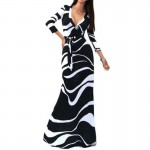 Vestidos Autumn and Spring Sexy Deep V-neck Three Quarter Sleeve Printed Slim Package Long Dresses