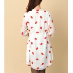 Vestidos Femininos 2016 Autumn Cute Red Lips Print Stand Collar lined Dresses Women Chiffon Dress with Sashes Plus Size S-4XL