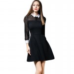 Vestidos Mujer 2016 Fall Winter Women White Collar Sexy Mesh Long Sleeve A Line Black Dress Robe Hiver Femme