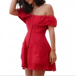 Vestidos Summer Dress Slash Neck Sexy Buttons Off Shoulder Dresses Ruffles Casual Pockets Beach Mini Beach Dress Women Clothing