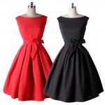 Vestidos Women Dress Pinup Vintage 50s Retro Rockabilly Club Dress Party Dresses Sleeveless Bow Red Black Pleated Dress