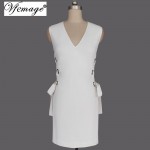 Vfemage 2017 Summer Sexy Lace up Eyelet V neck Side Split Vestido Tie up Chic Women Club Party Beach Casual Mini Dress 6003