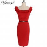 Vfemage 2017 Womens Elegant Ruffle Ruched Slim Tunic Belted Vintage Casual Wear To Work Office Bodycon Fitted Pencil Dress 6191