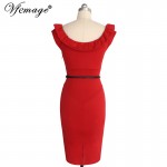 Vfemage 2017 Womens Elegant Ruffle Ruched Slim Tunic Belted Vintage Casual Wear To Work Office Bodycon Fitted Pencil Dress 6191