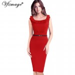 Vfemage 2017 Womens Elegant Ruffle Ruched Slim Tunic Belted Vintage Casual Wear To Work Office Bodycon Fitted Pencil Dress 6191