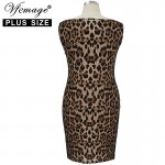 Vfemage (Plus Size) Womens Elegant Sexy Hot V Neck Leopard Draped Tunic Casual Party Club 5XL 6XL 7XL Pencil Sheath Dress 2805