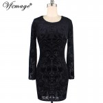 Vfemage Sexy Cool Chic Elegant Retro Brocaded Velvet Slim Girl Ladies Casual Party Club Pencil Sheath Bodycon Dress 4593