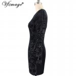 Vfemage Sexy Cool Chic Elegant Retro Brocaded Velvet Slim Girl Ladies Casual Party Club Pencil Sheath Bodycon Dress 4593