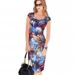 Vfemage Women Belted Elegant Floral Print Check Cap Sleeve Tunic Work Business Casual Party Pencil Sheath Wiggle Dress 288