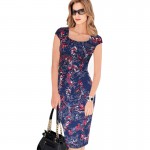 Vfemage Women Belted Elegant Floral Print Check Cap Sleeve Tunic Work Business Casual Party Pencil Sheath Wiggle Dress 288