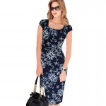 Vfemage Women Belted Elegant Floral Print Check Cap Sleeve Tunic Work Business Casual Party Pencil Sheath Wiggle Dress 288