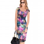 Vfemage Women Belted Elegant Floral Print Check Cap Sleeve Tunic Work Business Casual Party Pencil Sheath Wiggle Dress 288