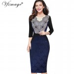 Vfemage Women Elegant Slim Tunic Geometry Printed High Waist Jacquard Fabric Casual Work Party Bodycon Sheath Dress 4297