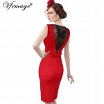 Vfemage Women Sexy Elegant See Through Back Bow Butterfly Lace Party Evening Special Occasion Pencil Vestidos Bodycon Dress 4077