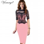 Vfemage Women Sexy Vintage Floral Lace Peplum Patchwork Half Sleeve See Through Mesh Evening Party Sheath Fitted Dress 1796 