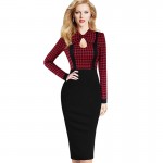 Vfemage Women Vintage Keyhole Bow Tie Faux Twinset Contrast Straps Striped Pocket Wear to Work Office Stretch Bodycon Dress 1610