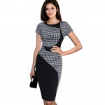 Vfemage Women's Elegant Irregular Colorblock Patchwork Contrast Check Tunic Wear to Work Office Party Bodycon Fitted Dress 556