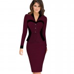 Vfemage Women's Elegant Lapel Colorblock Optical Illusion Patchwork Faux Twinset Wear to Work Office Sheath Bodycon Dress 1506